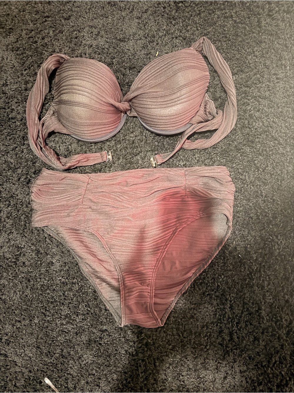 High-Waist Textured Bikini Set in black Women Swim